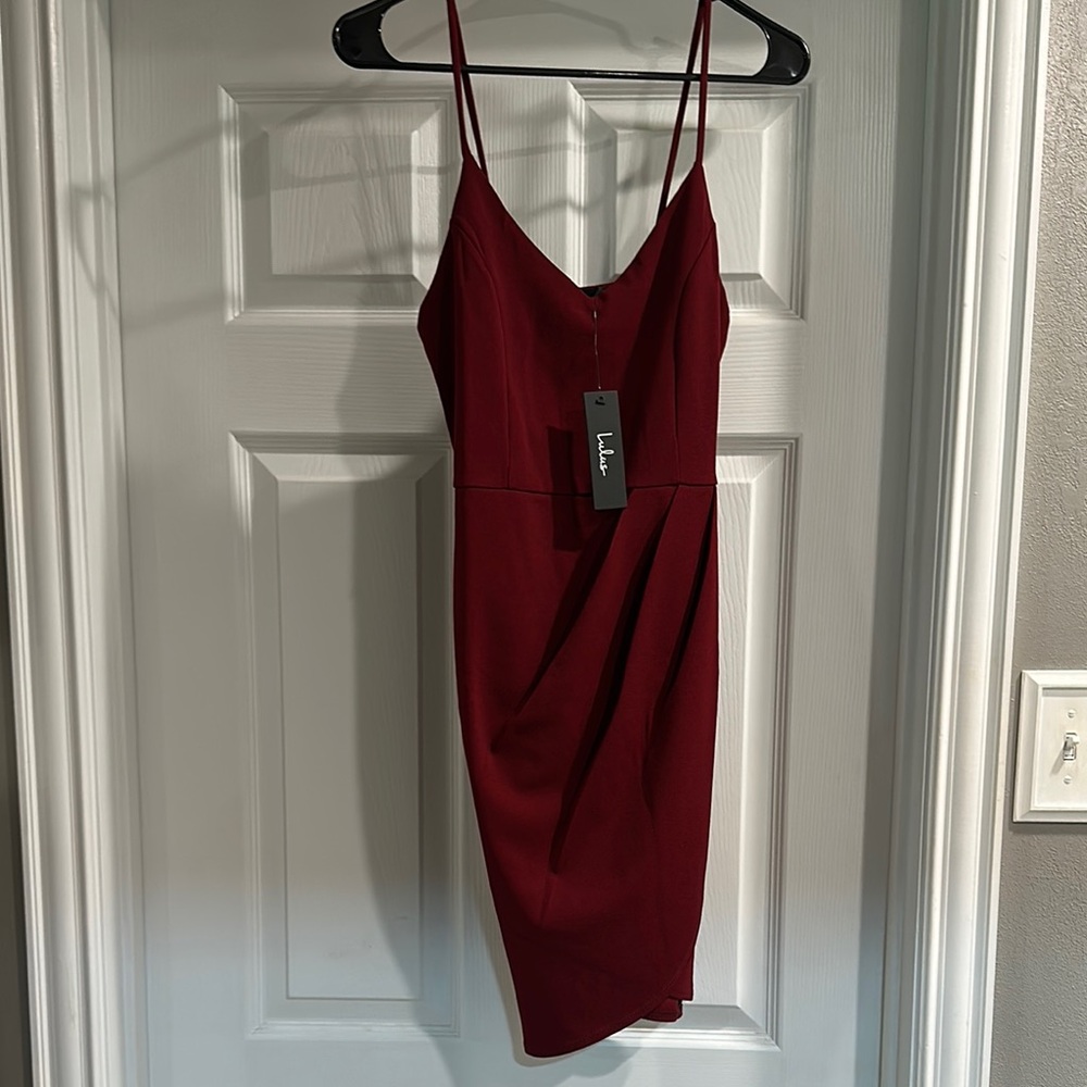 Lulu's Burgundy Spaghetti Strap Side Slit Dress